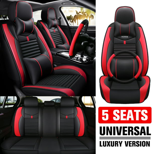 Deluxe PU Leather Front Rear Car Seat Cover 5 Seats SUV Cushion w Pillows Set